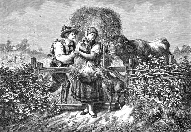 istock Opportunity makes thieves, man flirts with a woman at the hay harvest 1406043913