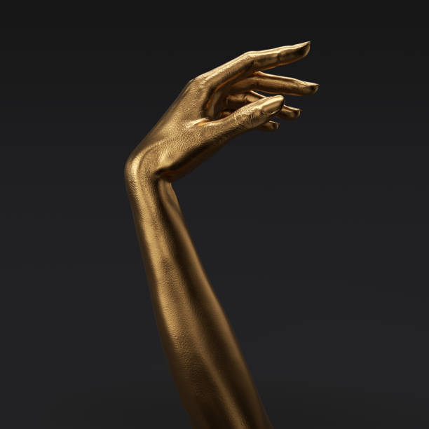 istock 3d rendering abstract touching golden arm. Beautiful female gold hand relaxed gesture 1406043940