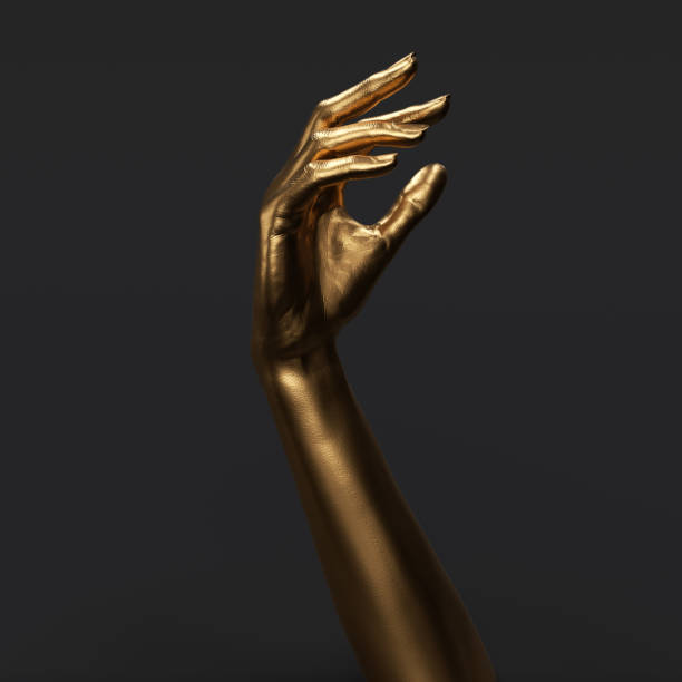 istock Beautiful female gold hand relaxed gesture, 3d rendering 1406043966