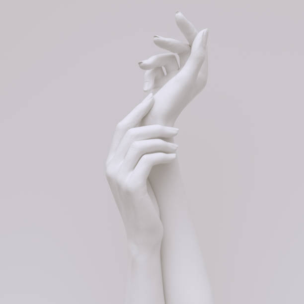 istock Beautiful hands pose white sculpture 3d rendering. Abstract female arms gesture aesthetic background 1406044055