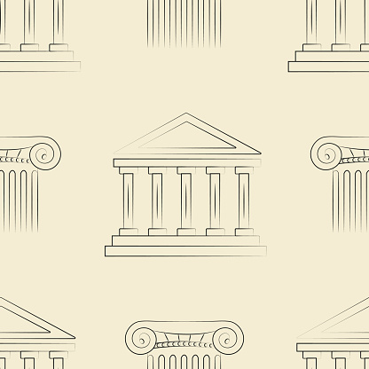Seamless beige pattern with contour Greek architecture. Use for wallpaper, covers and paper