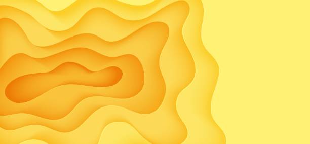 istock Abstract yellow background in cut paper style. Cutout orange wallpaper. Wavy template for save the Earth posters, eco brochures, business presentations. Vector card illustration of papercut background 1406047562