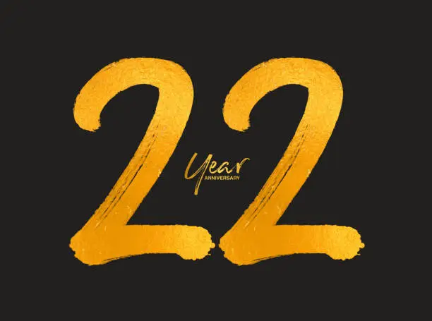 Vector illustration of Gold 22 Years Anniversary Celebration Vector Template, 22 Years  emblem design, 22th birthday, Gold Lettering Numbers brush drawing hand drawn sketch, number emblem design vector illustration