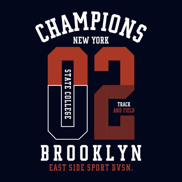 ilustrações de stock, clip art, desenhos animados e ícones de brooklyn state college typography t shirt design - retro revival basketball american culture sport