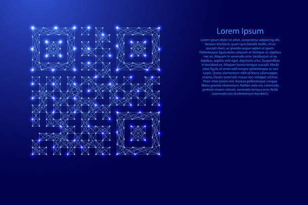 qr 코드 임의, 미래 지향적 인 다각형 파란색 선의 아이콘과 배너, 포스터, 인사말 카드를위한 빛나는 별. 벡터 일러스트레이션. - qr code coding technology luminosity stock illustrations