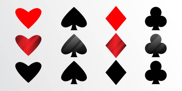 카드 슈트 아이콘 재생. 하트 디몬드 클럽 스페이드 모양. - cards heart suit heart shape poker stock illustrations