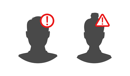 User error vector icon. Personal information problem. Avatar man and woman with troble notification.