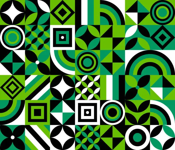 Vector illustration of Green Neo geo background. Made with colorful geometric shapes and simple geometrical figures, for web background, poster fine arts, cover page and prins.