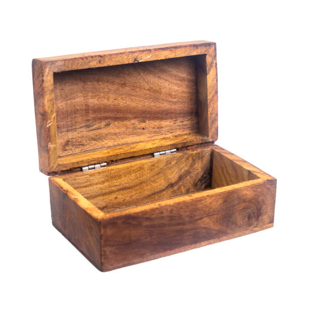 istock Open raw wooden box for small items isolated on white background. close up. 1406056608