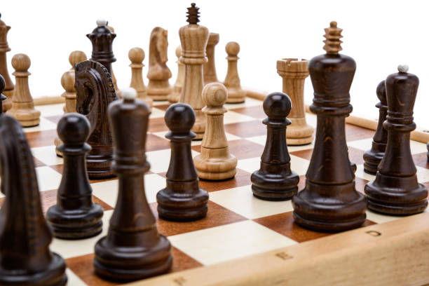 istock Beige Brown Wooden chess different pieces figures 1406062158