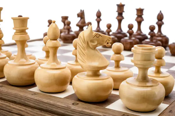 Photo of Beige Brown Wooden chess different pieces figures