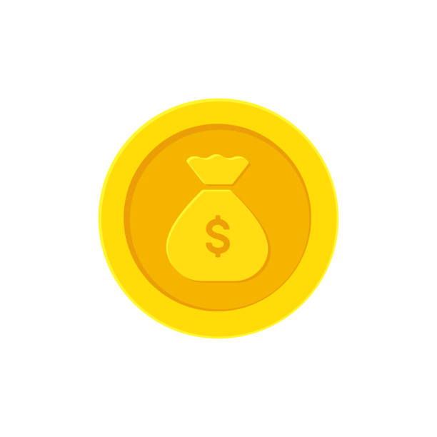 ilustraciones, imágenes clip art, dibujos animados e iconos de stock de bolsa de dinero de dibujos animados moneda de oro. ilustración vectorial aislada sobre fondo blanco - token gold coin treasure
