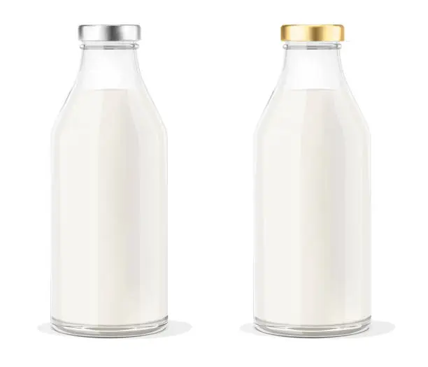 Vector illustration of Two Pure 3D Milk Bottles. Vector Illustration.