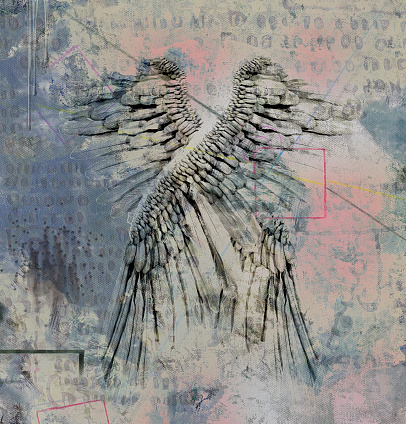 Modern dark art. Angel Wings. 3D rendering