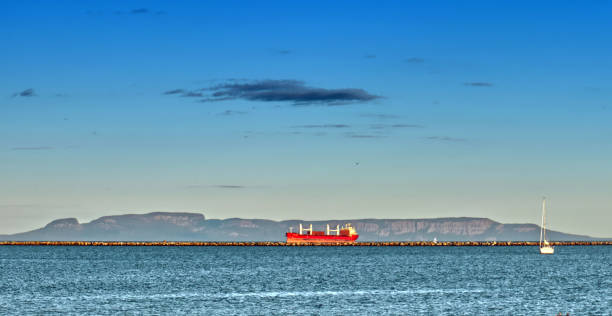 Shipping by the Sleeping Giant - Thunder Bay Marina, Ontario, Canada stock photo