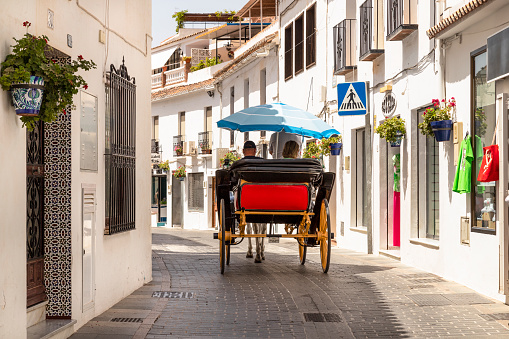 Guided tour through the picturesque streets of the Spanish mountain village of Mijas, by horse and carriage.