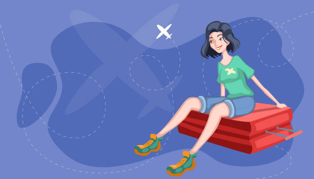 istock Traveller girl with luggage 1406069674