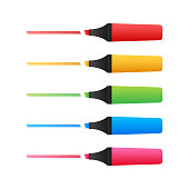 istock Highlighter pen marker set. School tools. Office supplies. Vector stock illustration. 1406070782