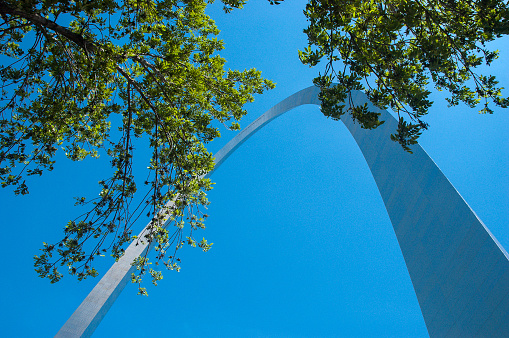 Gateway Arch National Park - Arch Low Angle View Horizontal with Trees