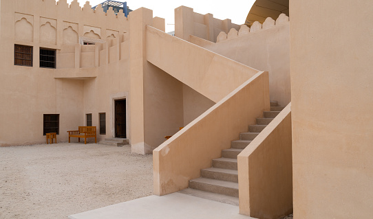 doha, qatar- June 06,2022 :traditional qatari house exterior at the national qatar museum.