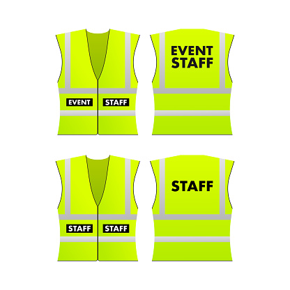 Yellow reflective Event staff vest, jacket. Vector stock illustration