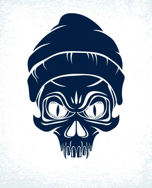 Vector illustration of Urban stylish skull vector logo or icon, aggressive criminal scull tattoo, gangster style.