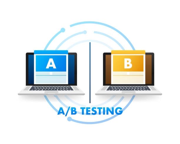 AB testing, split test. Bug Fixing, User Feedback. Homepage landing page template. Vector stock illustration. AB testing, split test. Bug Fixing, User Feedback. Homepage landing page template. Vector stock illustration matrix color chart stock illustrations