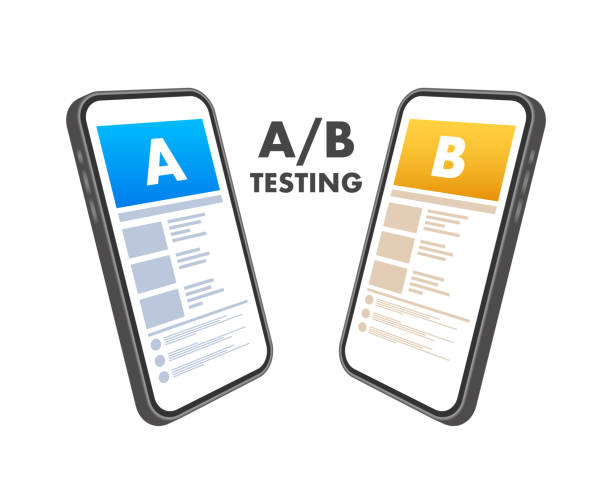 AB testing, split test. Bug Fixing, User Feedback. Homepage landing page template. Vector stock illustration. AB testing, split test. Bug Fixing, User Feedback. Homepage landing page template. Vector stock illustration matrix color chart stock illustrations