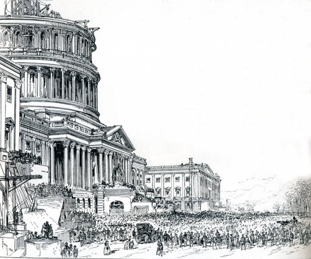 illustrazioni stock, clip art, cartoni animati e icone di tendenza di inaugurazione di abraham lincoln a capitol hill nel 1861 19 ° secolo - inaugurazione presidenziale