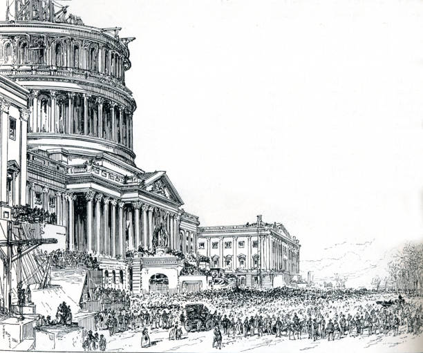 에이브러햄 링컨 1861 년 국회 의사당 언덕에서 취임 19 세기 - 1861 stock illustrations