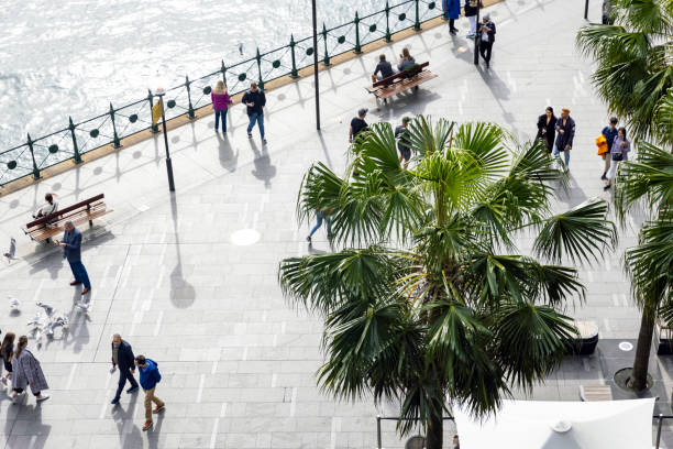 도시에서 화창한 날에 걷는 사람들의 조감도, 복사 공간 - circular quay 이미지 뉴스 사진 이미지