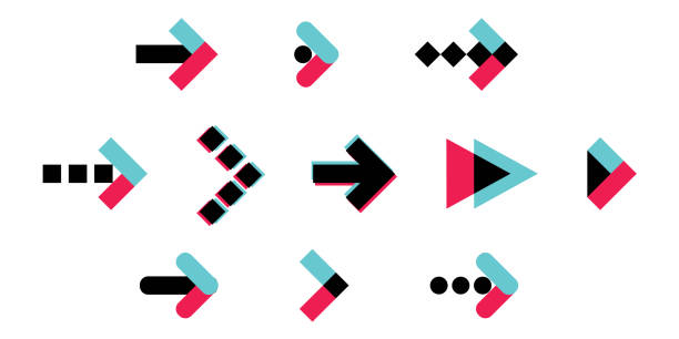 Set of colored arrows icons in Tik Tok colors. Set of flat icons, signs, symbols arrow for interface design, web design, apps and more arrowslit stock illustrations