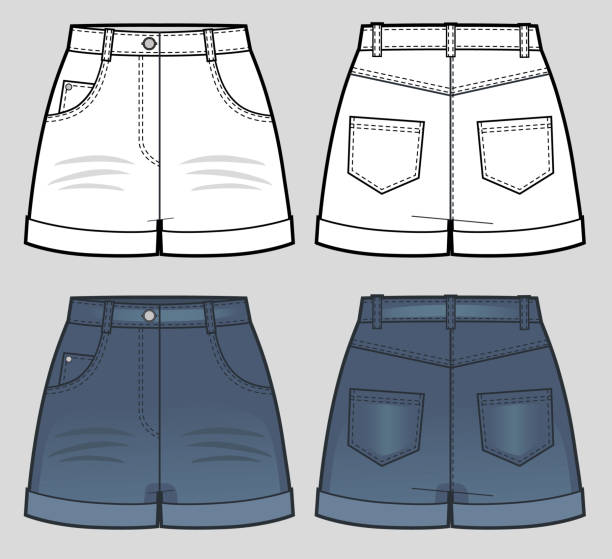 ilustrações de stock, clip art, desenhos animados e ícones de blank templates of women's denim shorts - shorts