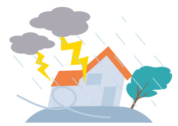 stockillustraties, clipart, cartoons en iconen met storm and house vector illustration - tyfoon
