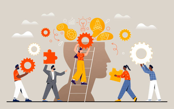 люди работают над проектом - обучение stock illustrations