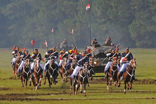 Tramandai, Rio Grande do Sul, Brazil - May 10th, 2014: Brazilian National Day of Cavalry. Brazilian Army stages cavalry charges