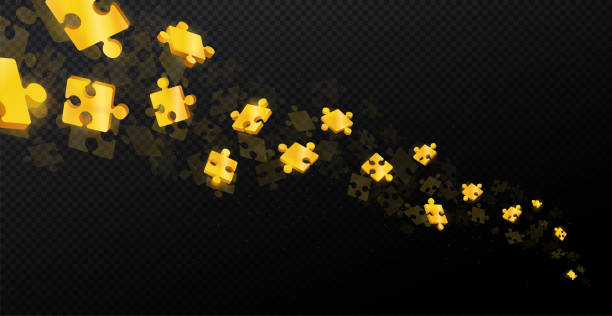 fallende goldrätsel - puzzle part of gold jigsaw piece stock-grafiken, -clipart, -cartoons und -symbole
