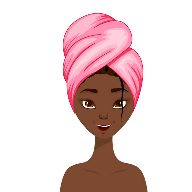 illustrations, cliparts, dessins animés et icônes de femme africaine de beauté avec une serviette sur ses cheveux. style de dessin animé. illustration de vecteur. - sensuality color image wallpaper black