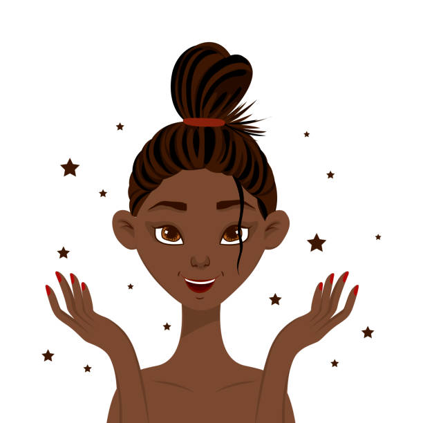 illustrations, cliparts, dessins animés et icônes de femme africaine de beauté avec la peau propre brillante. style de dessin animé. illustration de vecteur. - sensuality color image wallpaper black