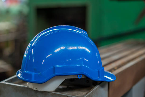 Blue construction helmet isolated on white