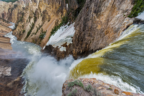 Brink of the Lower Yellowstone Falls on the Yellowstone River in Yellowstone National Park, Wyoming.