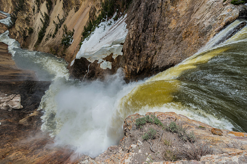 Brink of the Lower Yellowstone Falls on the Yellowstone River in Yellowstone National Park, Wyoming.