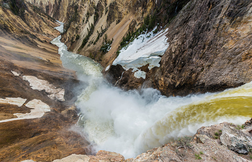 Brink of the Lower Yellowstone Falls on the Yellowstone River in Yellowstone National Park, Wyoming.