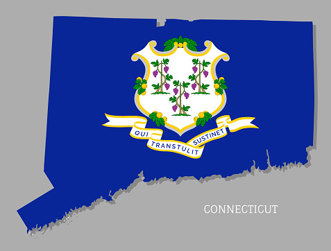 Map of Connecticut federal state with flag inside