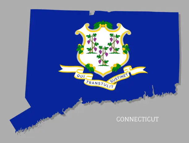 Vector illustration of Map of Connecticut federal state with flag inside