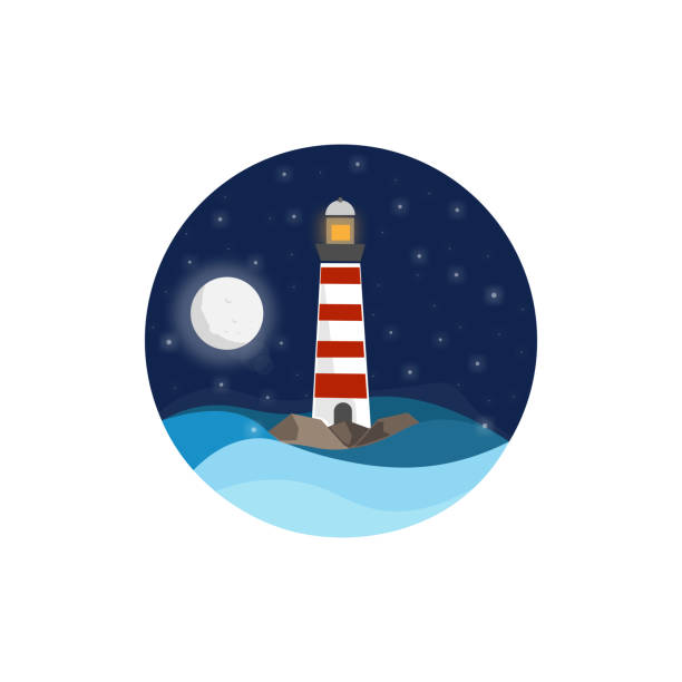 простая иллюстрация ночного вида на маяк у моря - silhouette security elegance simplicity stock illustrations