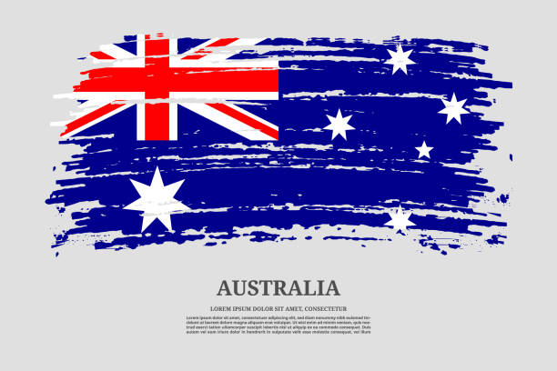 ilustraciones, imágenes clip art, dibujos animados e iconos de stock de bandera de australia con efecto de pincelada y póster de texto de información, vector - australia national flag