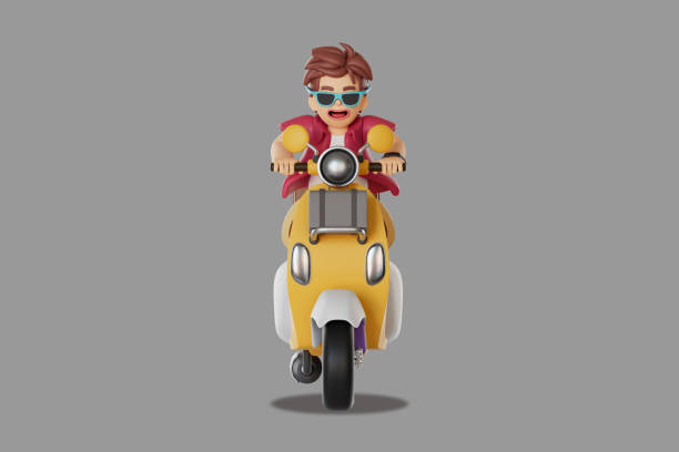 Male tourists having fun driving touring. 3D Render illustration