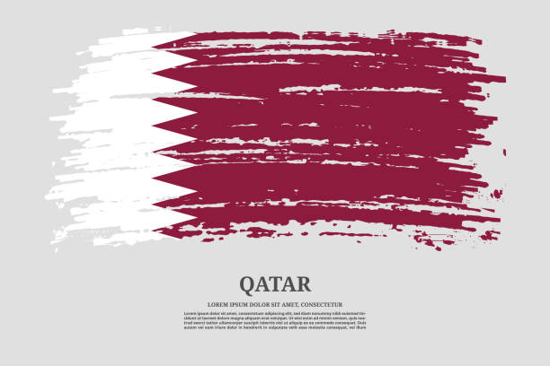 브러시 스트로크 효과와 정보 텍스트 포스터, 벡터와 카타르 국기 - qatari flag stock illustrations
