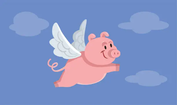 Vector illustration of Funny Flying Pig Vector Cartoon Illustration Design